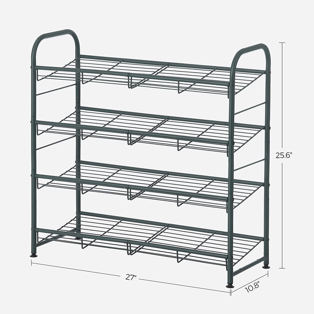 Adjustable 4-Tier Steel Shoe Rack for 16 Pairs - Gray, SONGMICS