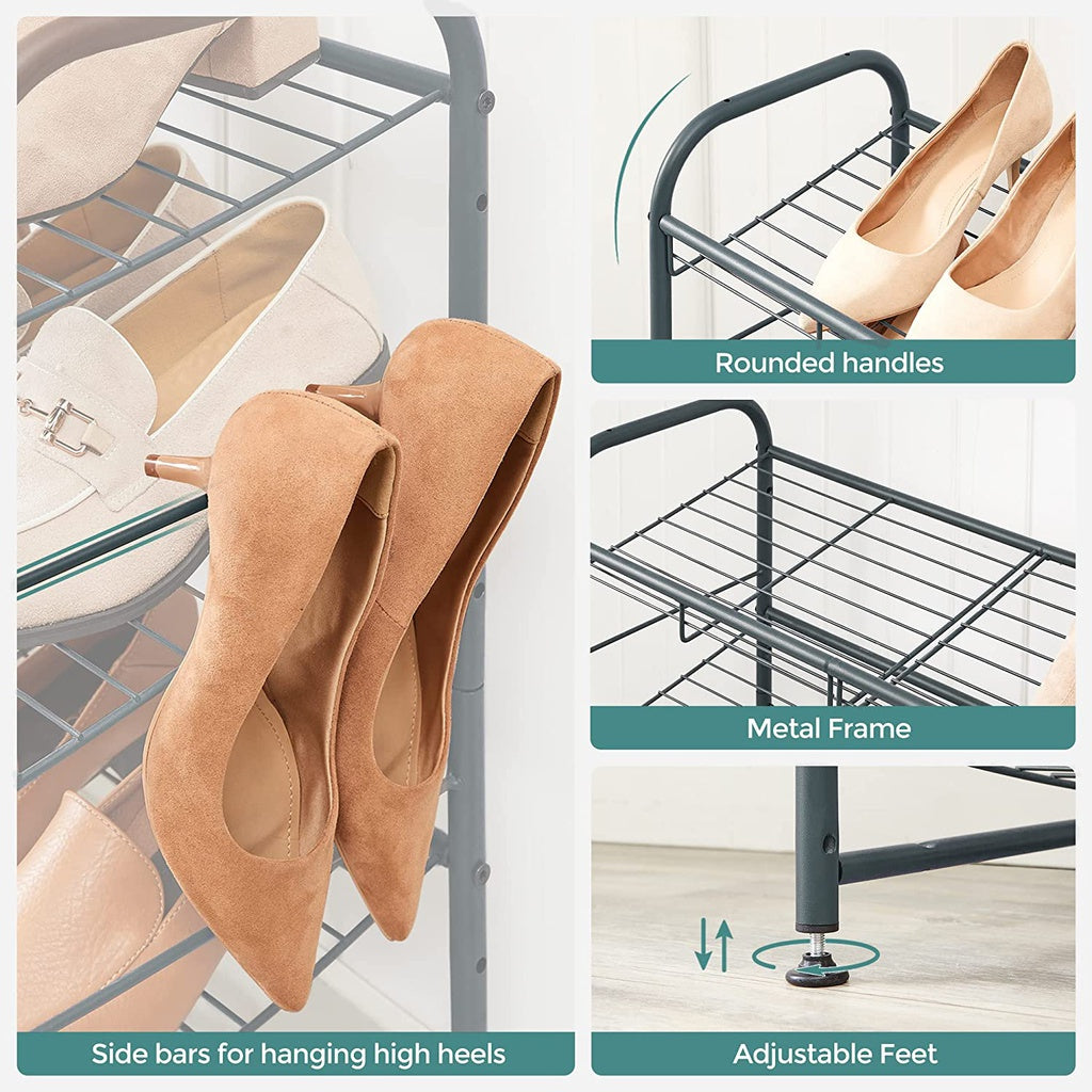 Adjustable 4-Tier Steel Shoe Rack for 16 Pairs - Gray, SONGMICS