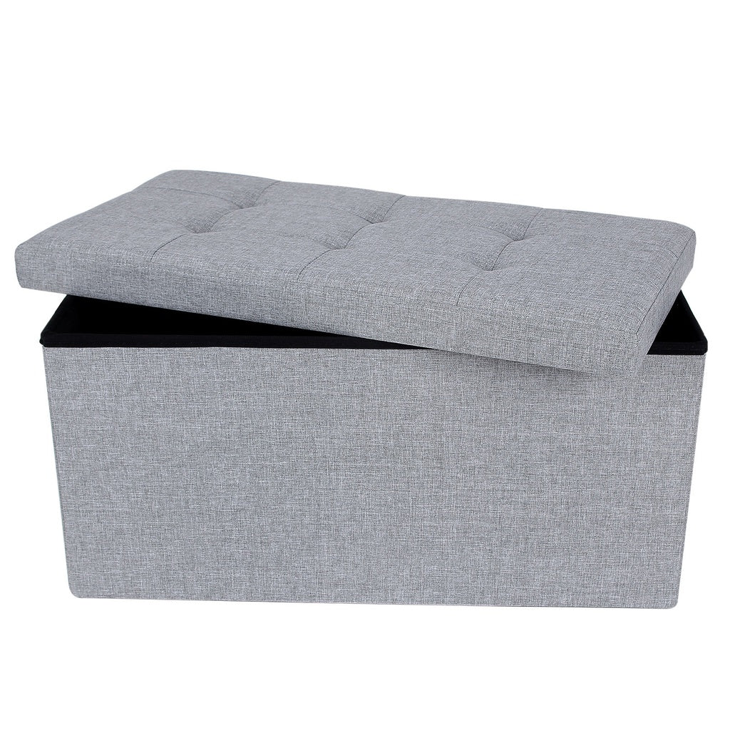 80L Light Gray Folding Storage Ottoman Bench, 300Kg Capacity