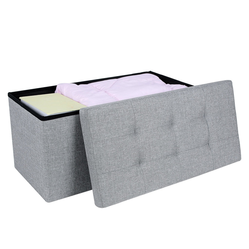 80L Light Gray Folding Storage Ottoman Bench, 300Kg Capacity