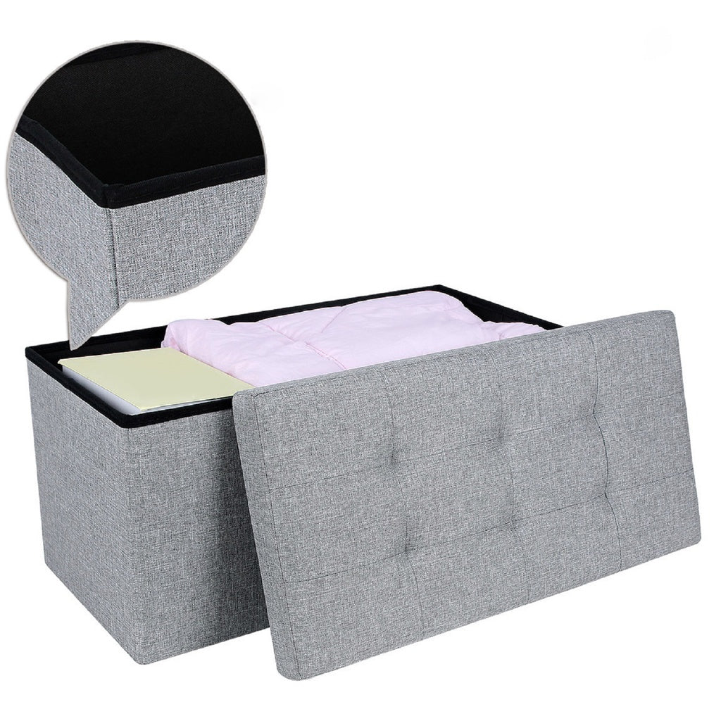 80L Light Gray Folding Storage Ottoman Bench, 300Kg Capacity