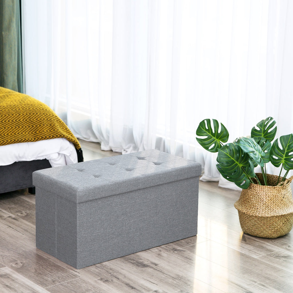 80L Light Gray Folding Storage Ottoman Bench, 300Kg Capacity