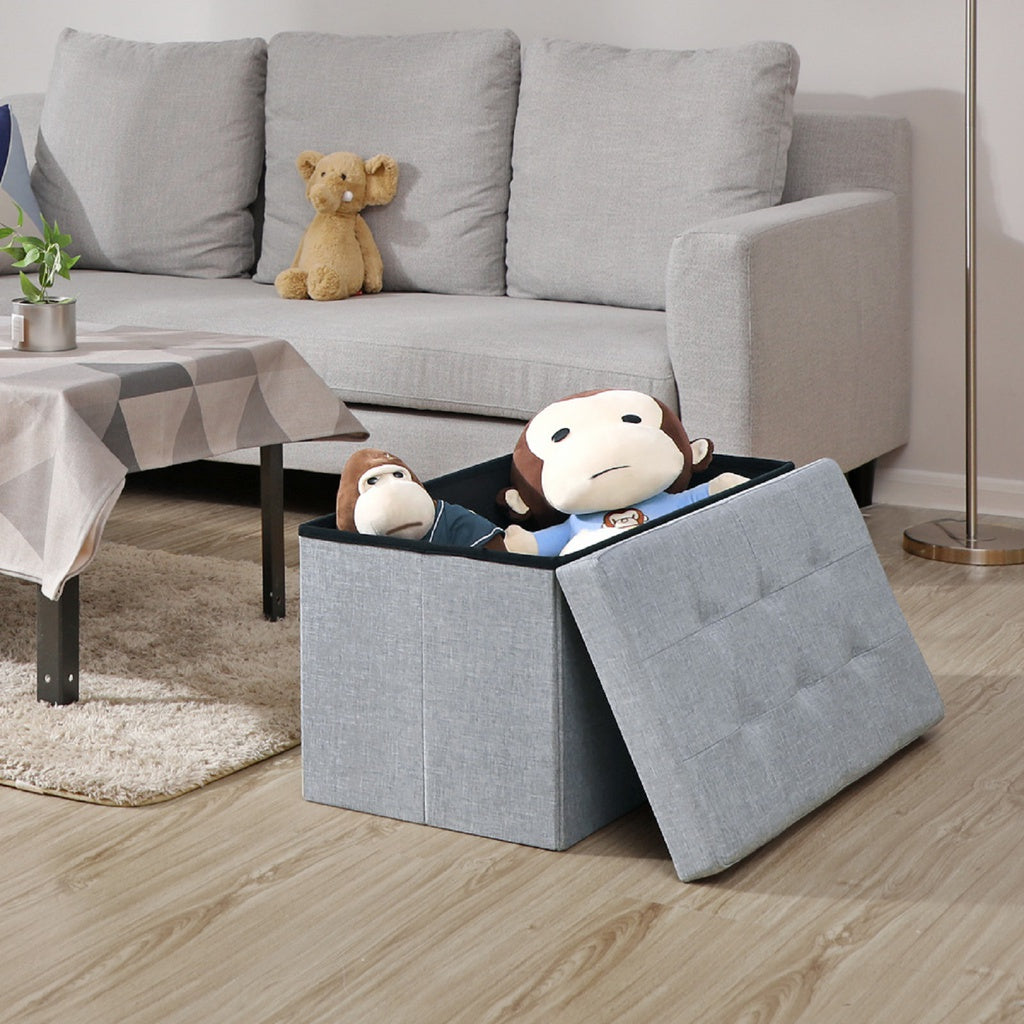 80L Light Gray Folding Storage Ottoman Bench, 300Kg Capacity