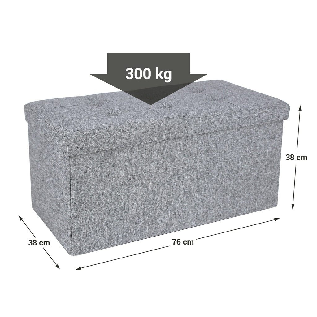 80L Light Gray Folding Storage Ottoman Bench, 300Kg Capacity