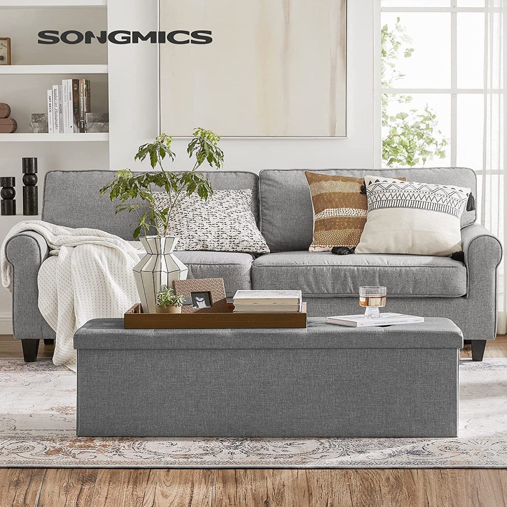 Tufted Ottoman Bench with 120L Storage, Light Grey - SONGMICS