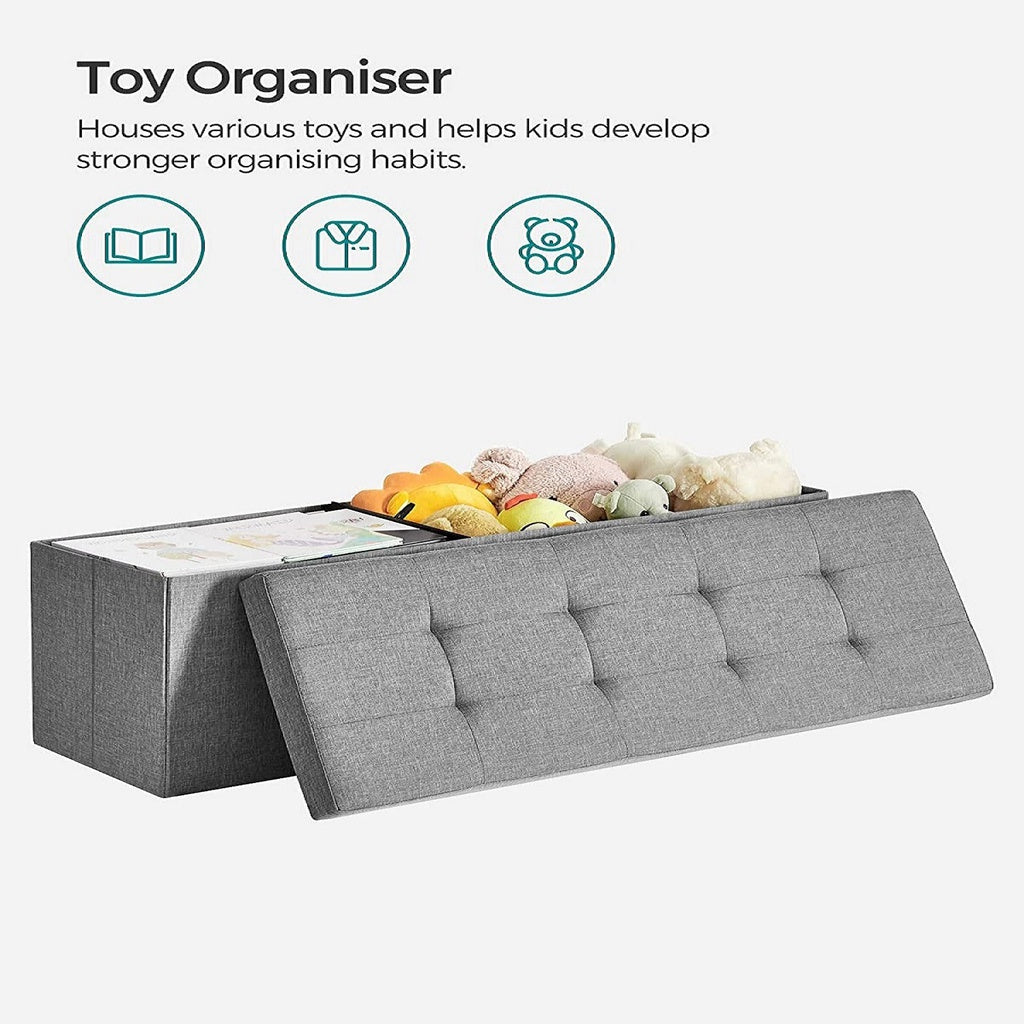 Tufted Ottoman Bench with 120L Storage, Light Grey - SONGMICS