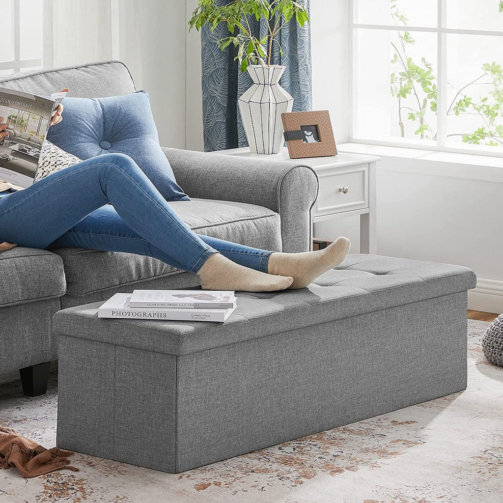 Tufted Ottoman Bench with 120L Storage, Light Grey - SONGMICS