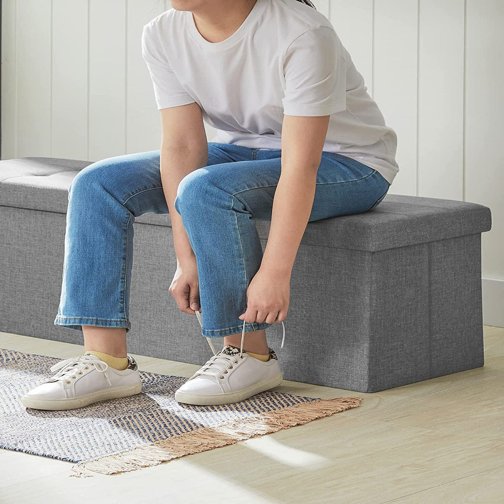 Tufted Ottoman Bench with 120L Storage, Light Grey - SONGMICS