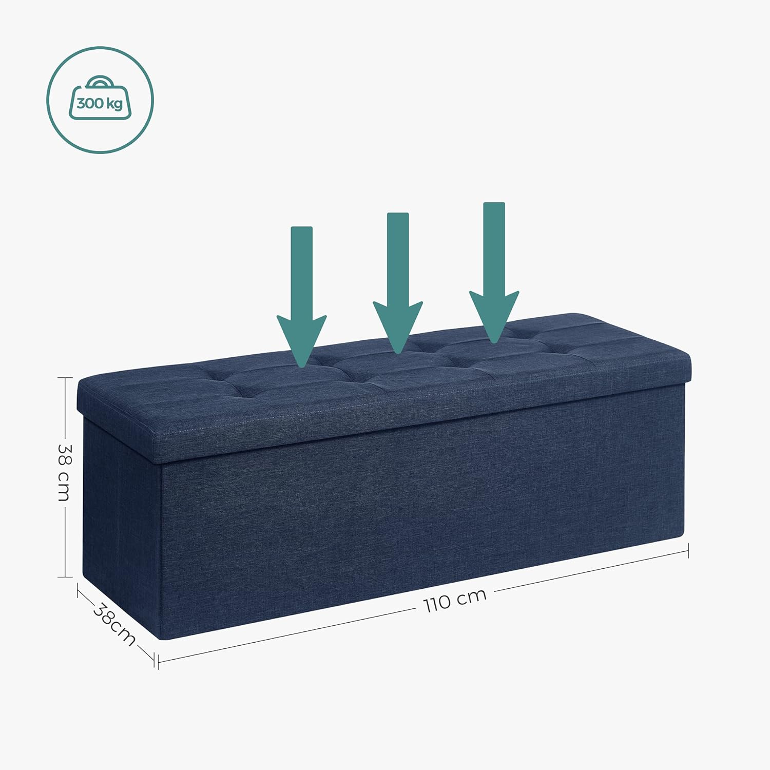 Foldable Bench with Storage, Padded Seat, MDF - SONGMICS