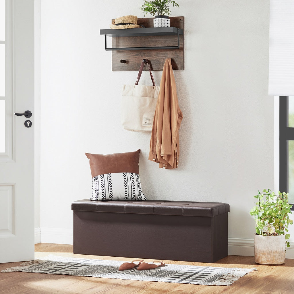 Brown Folding Ottoman Bench, 120L Storage, MDF Frame - SONGMICS