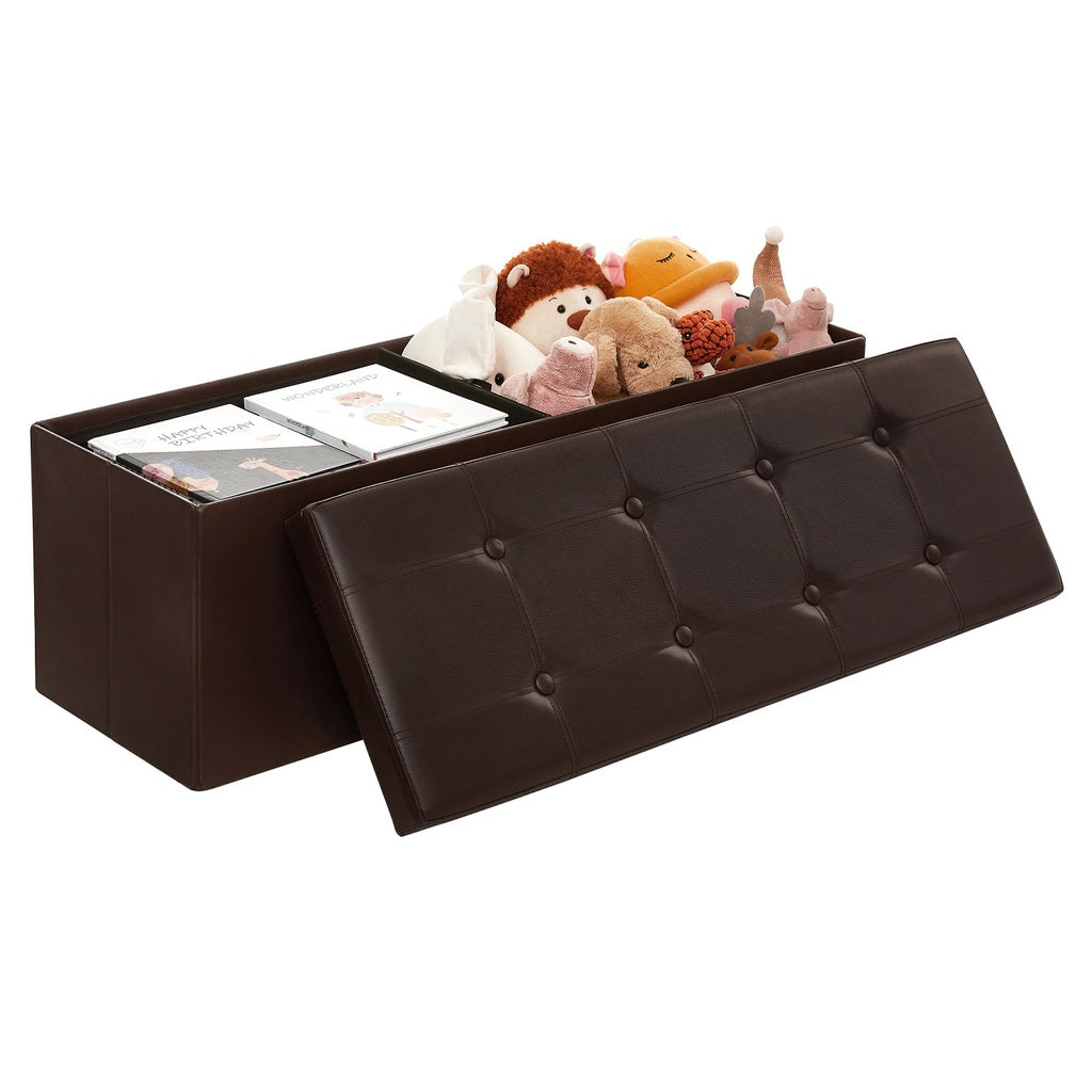 Brown Folding Ottoman Bench, 120L Storage, MDF Frame - SONGMICS