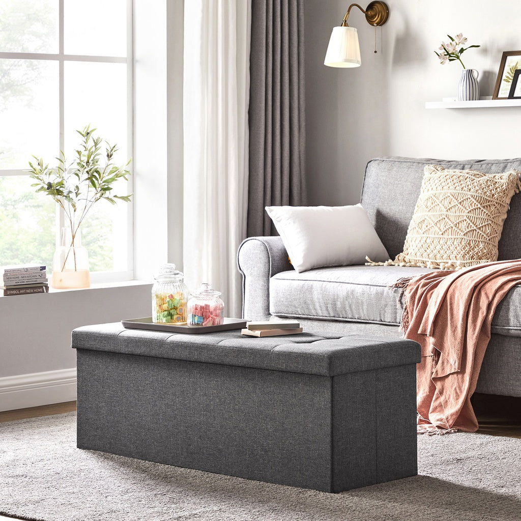 Dark Gray Folding 110cm Storage Ottoman Bench - 300kg Capacity SONGMICS