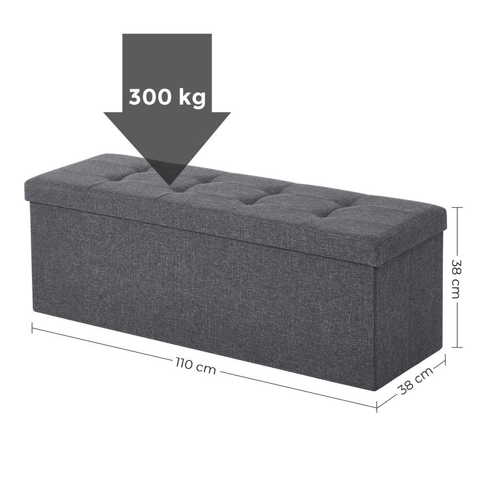 Dark Gray Folding 110cm Storage Ottoman Bench - 300kg Capacity SONGMICS