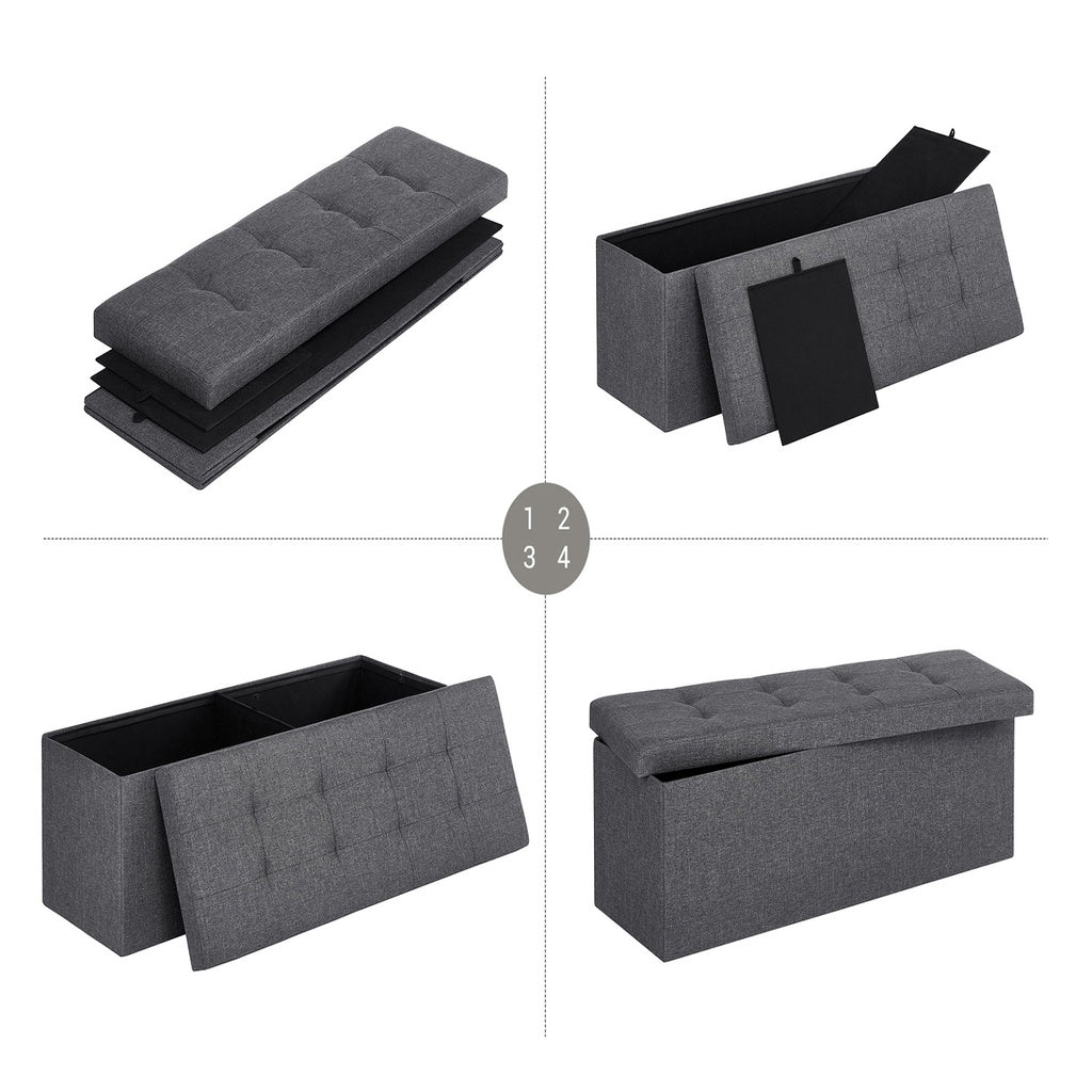 Dark Gray Folding 110cm Storage Ottoman Bench - 300kg Capacity SONGMICS