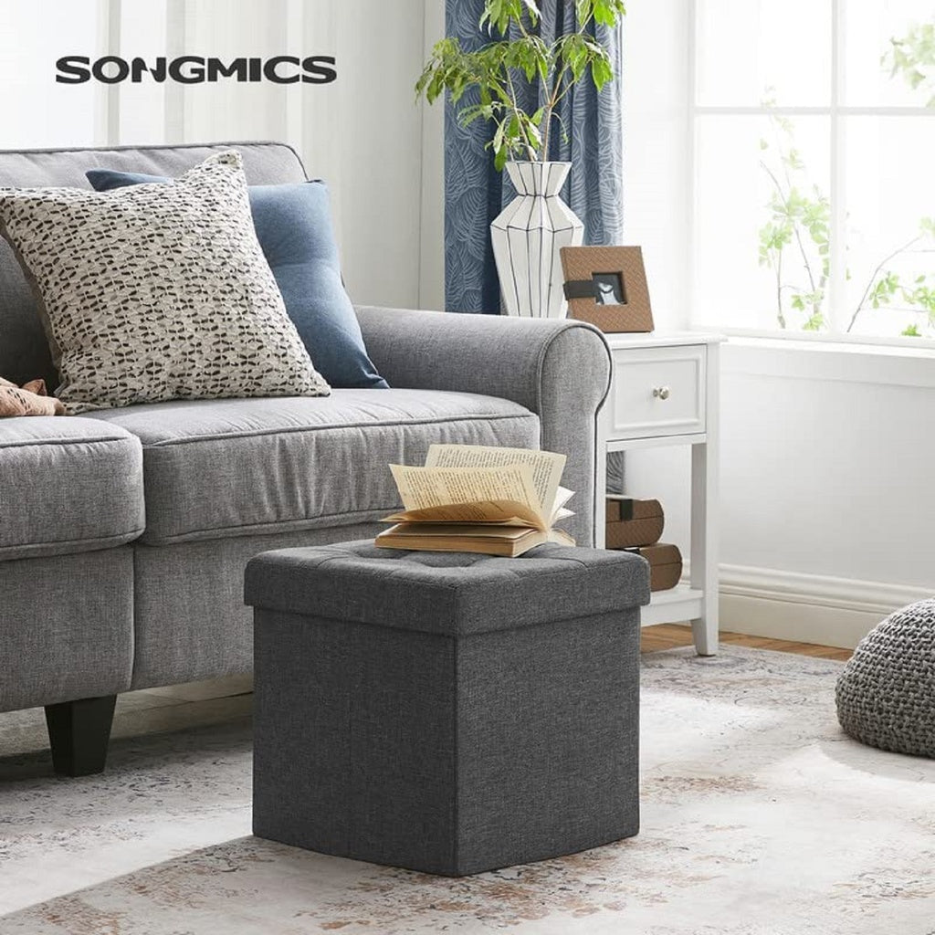 Dark Gray Folding Ottoman Bench, 32.1L Storage, SONGMICS