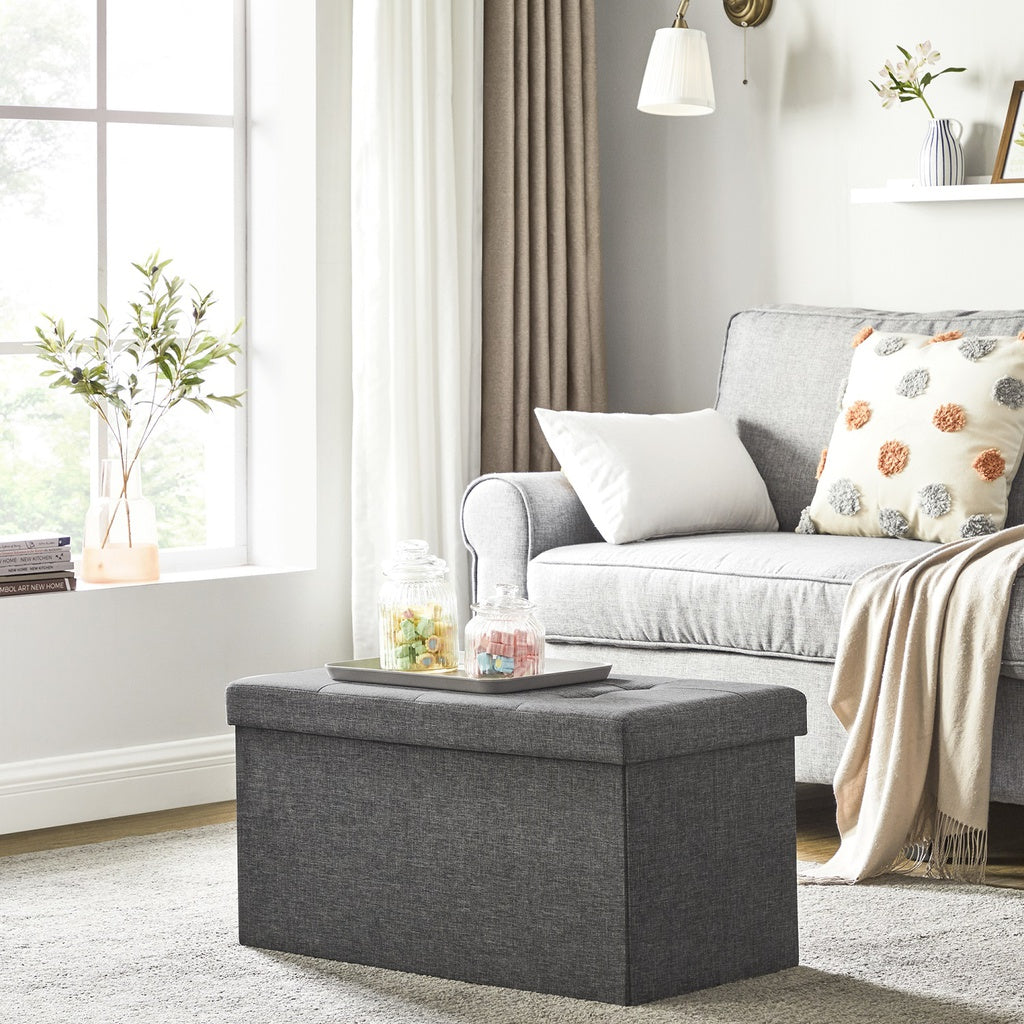 Dark Gray Foldable Storage Ottoman Bench with Seat, 80L by SONGMICS