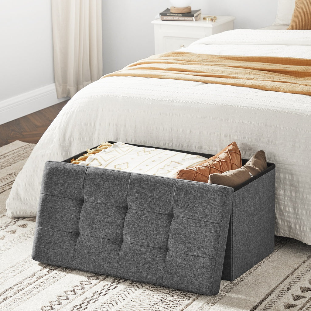 Dark Gray Foldable Storage Ottoman Bench with Seat, 80L by SONGMICS