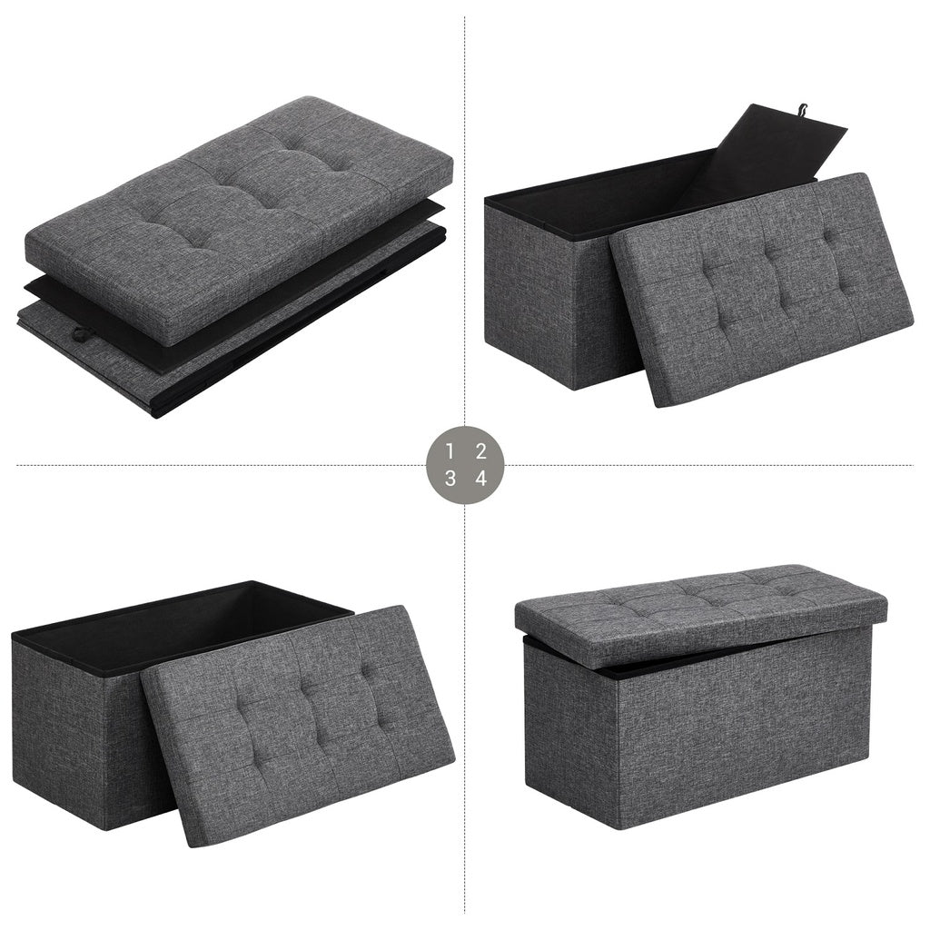 Dark Gray Foldable Storage Ottoman Bench with Seat, 80L by SONGMICS