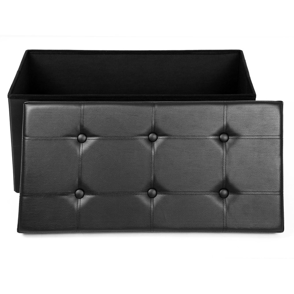 80L Folding Storage Ottoman Bench, MDF Frame, Black - SONGMICS