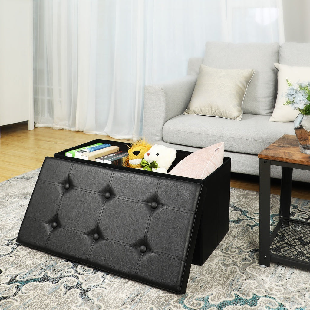 80L Folding Storage Ottoman Bench, MDF Frame, Black - SONGMICS