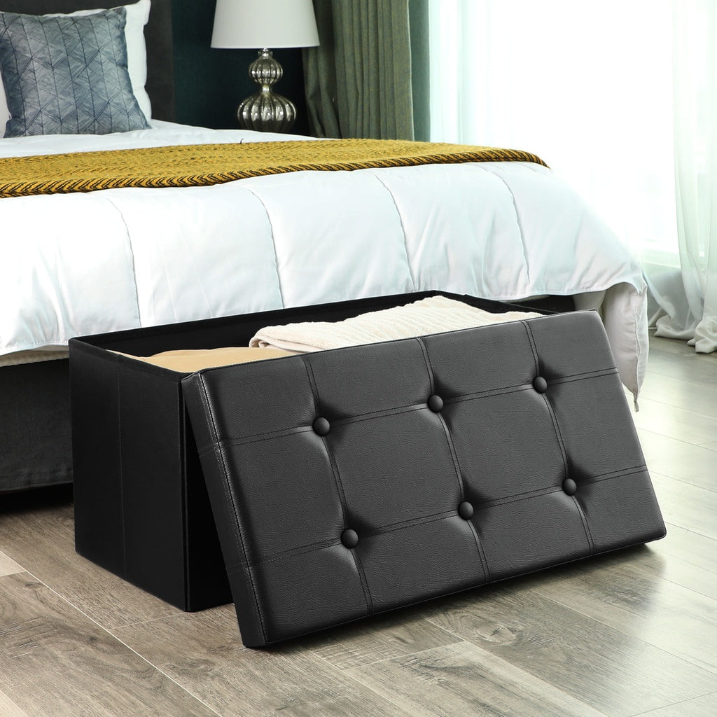 80L Folding Storage Ottoman Bench, MDF Frame, Black - SONGMICS