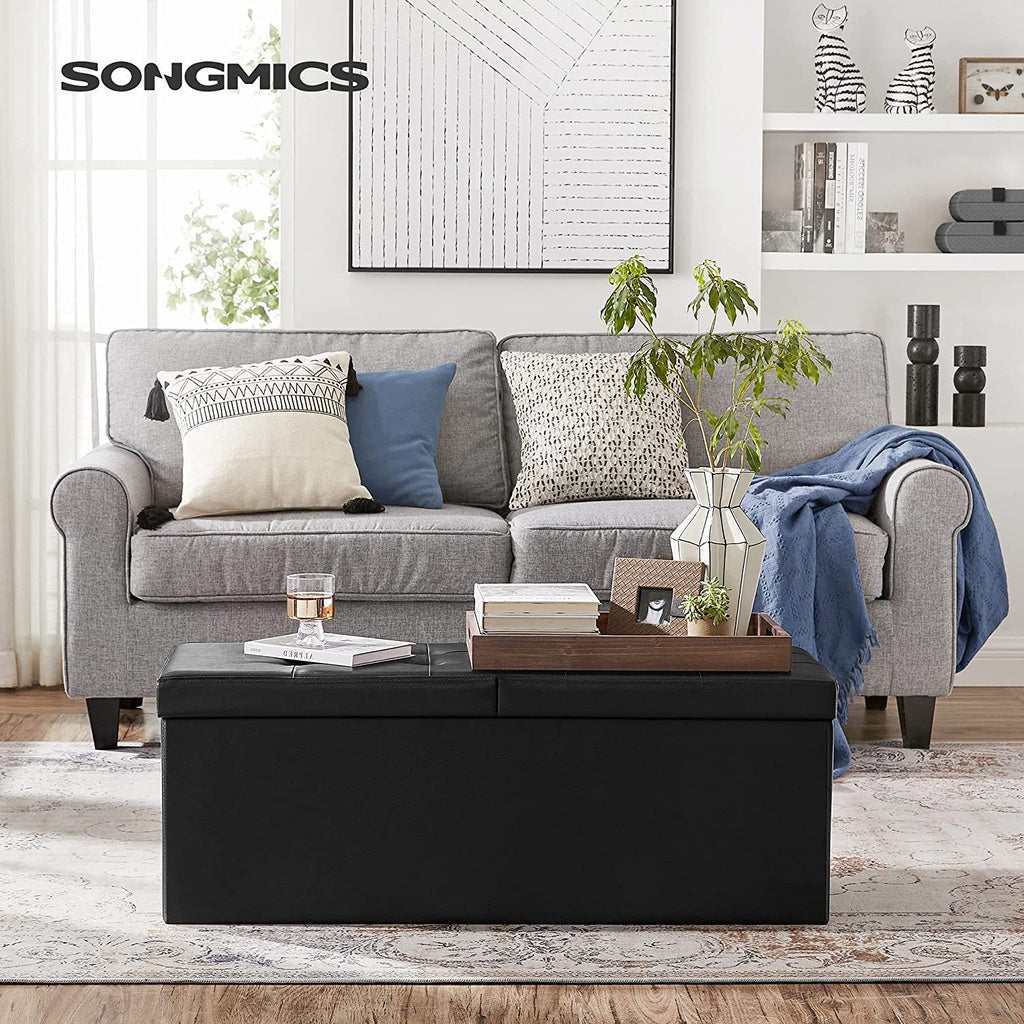 110cm Folding Storage Ottoman Bench, 120L Capacity, Black - SONGMICS