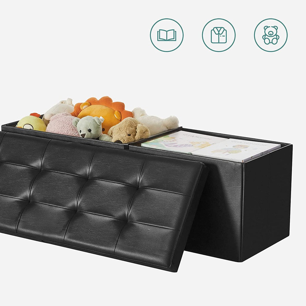 110cm Folding Storage Ottoman Bench, 120L Capacity, Black - SONGMICS