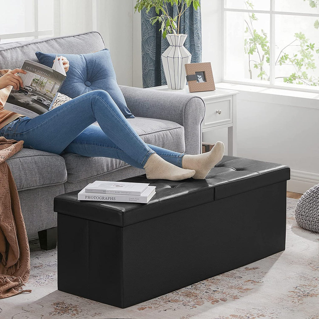 110cm Folding Storage Ottoman Bench, 120L Capacity, Black - SONGMICS