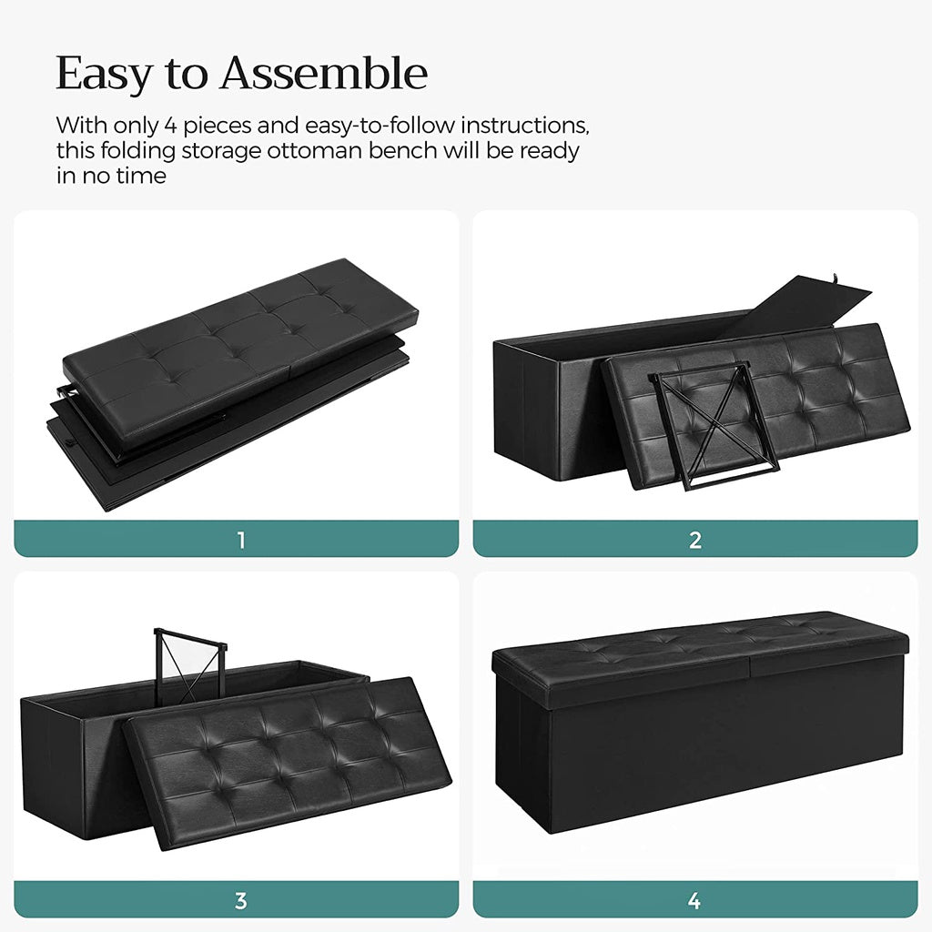 110cm Folding Storage Ottoman Bench, 120L Capacity, Black - SONGMICS