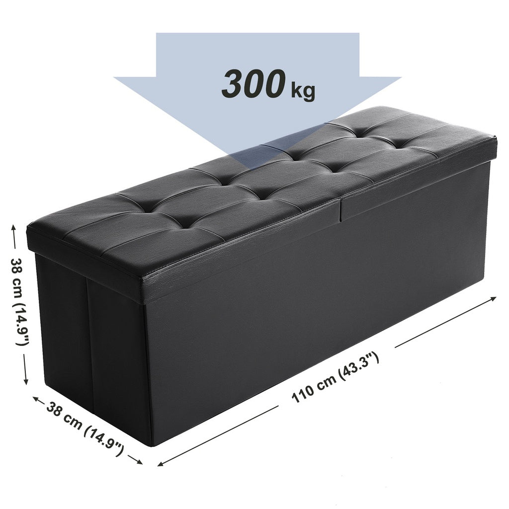 110cm Folding Storage Ottoman Bench, 120L Capacity, Black - SONGMICS