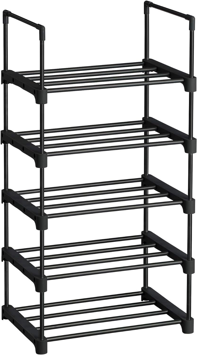 SONGMICS 5 Tier Metal Shoe Rack for 10 Pairs of Shoes Black