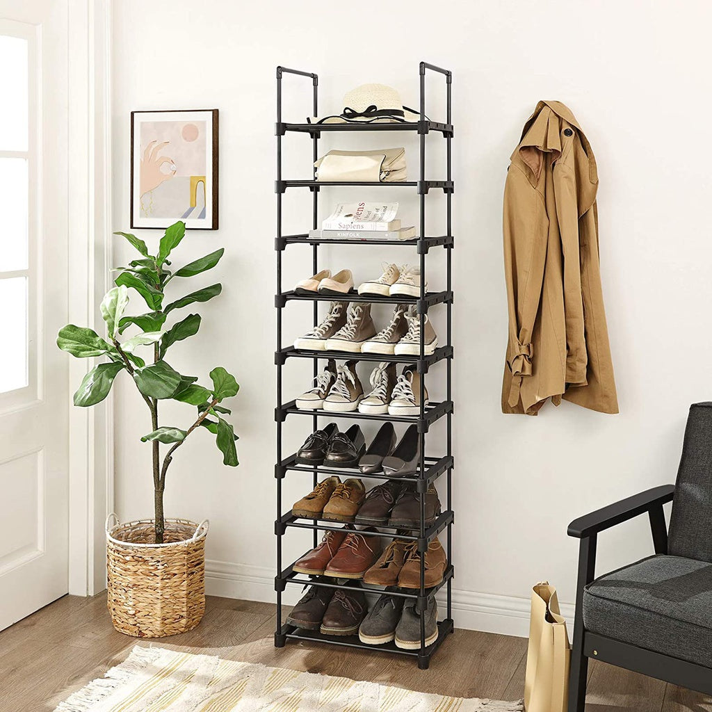 10-Tier Customizable Metal Shoe Rack, 5kg/Shelf, Black - SONGMICS