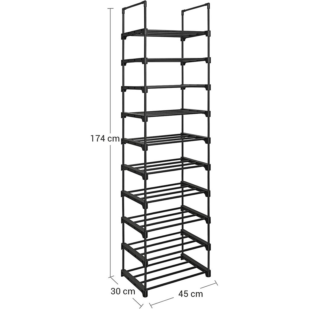 10-Tier Customizable Metal Shoe Rack, 5kg/Shelf, Black - SONGMICS