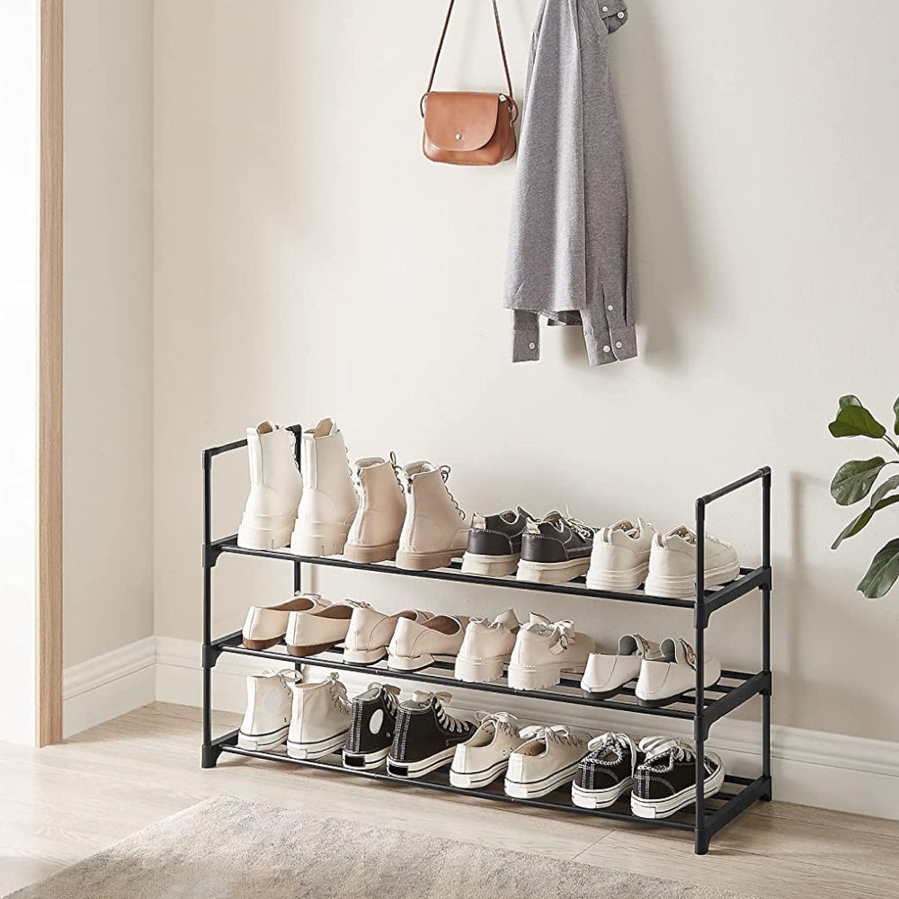 Large Capacity 3-Shelf Metal Shoe Rack, Black - Songmics