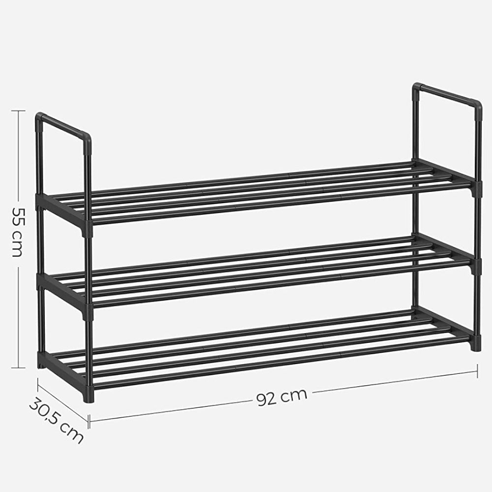 Large Capacity 3-Shelf Metal Shoe Rack, Black - Songmics