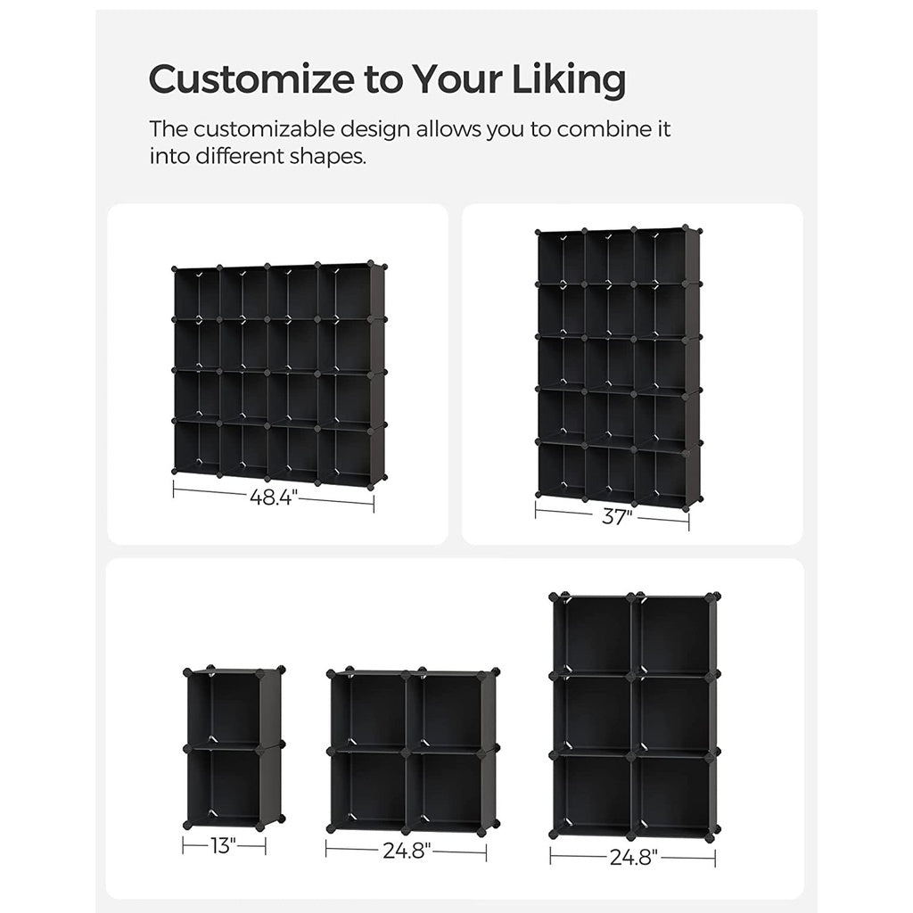 Modular 16 Cube Storage Organizer with Rubber Mallet, Black - SONGMICS