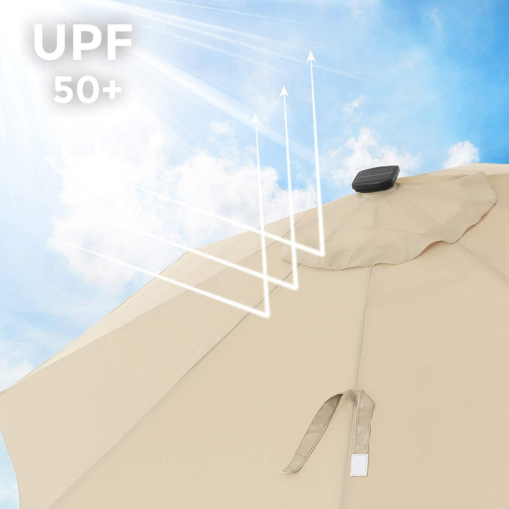 3m Solar LED Patio Umbrella, UPF 50+, Tilt Features - SONGMICS