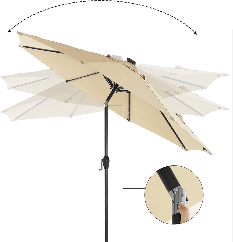 3m Solar LED Patio Umbrella, UPF 50+, Tilt Features - SONGMICS