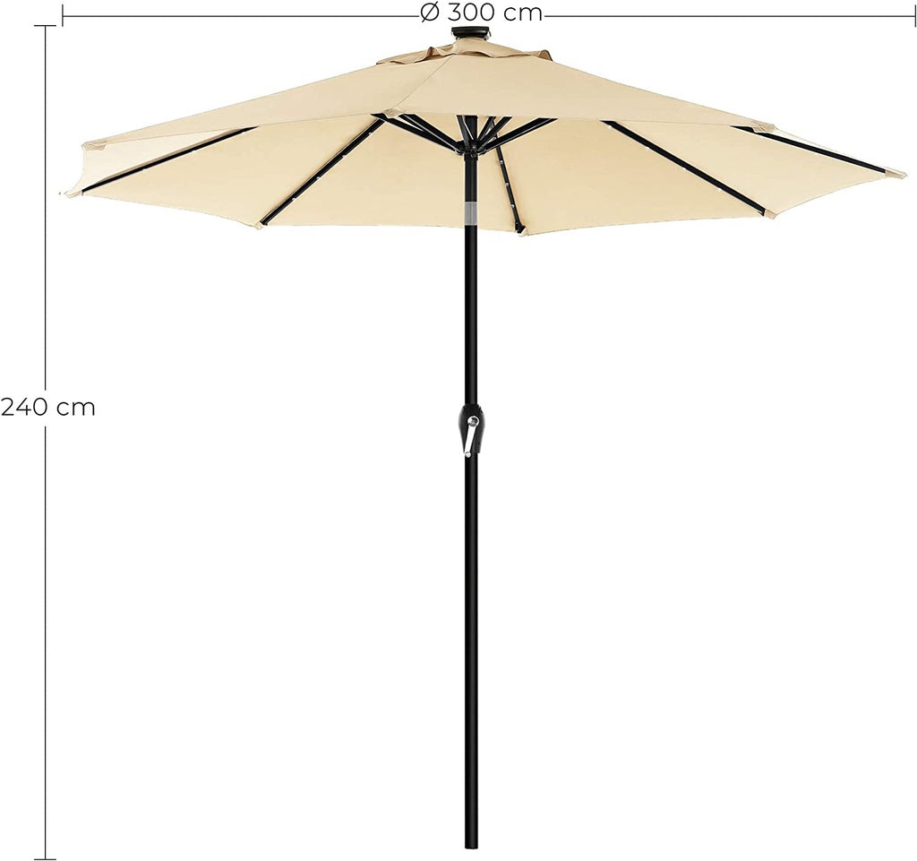 3m Solar LED Patio Umbrella, UPF 50+, Tilt Features - SONGMICS