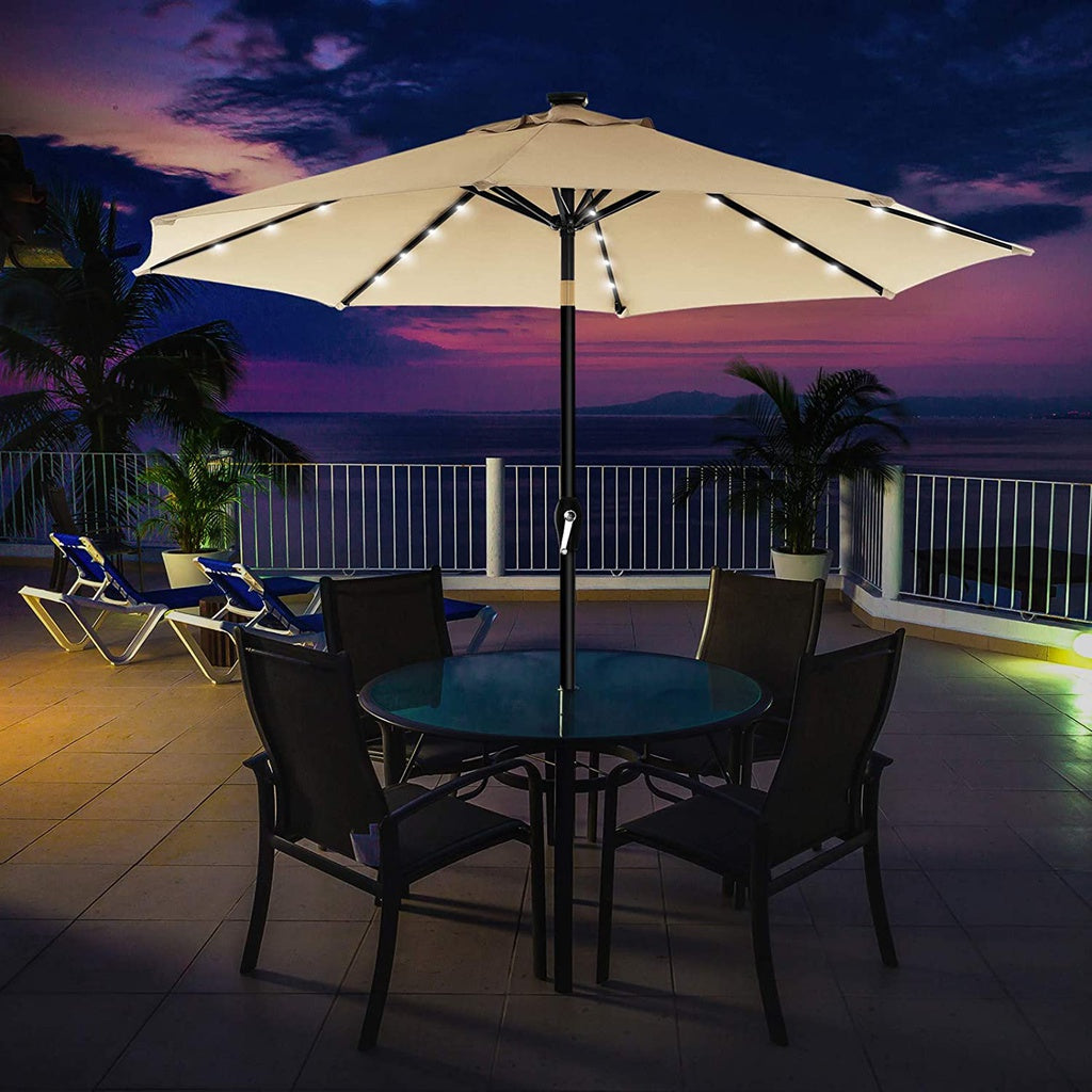 3m Solar LED Patio Umbrella, UPF 50+, Tilt Features - SONGMICS