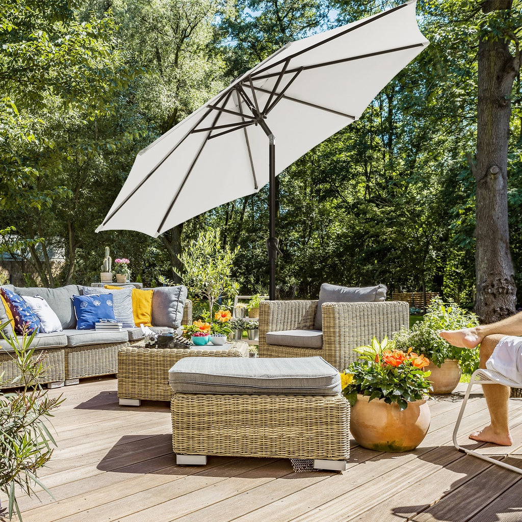 Solar White Patio Umbrella w/ 32 LED Lights, UV Protection