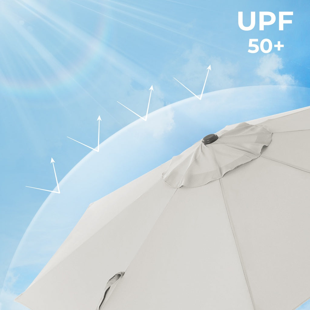 Solar White Patio Umbrella w/ 32 LED Lights, UV Protection