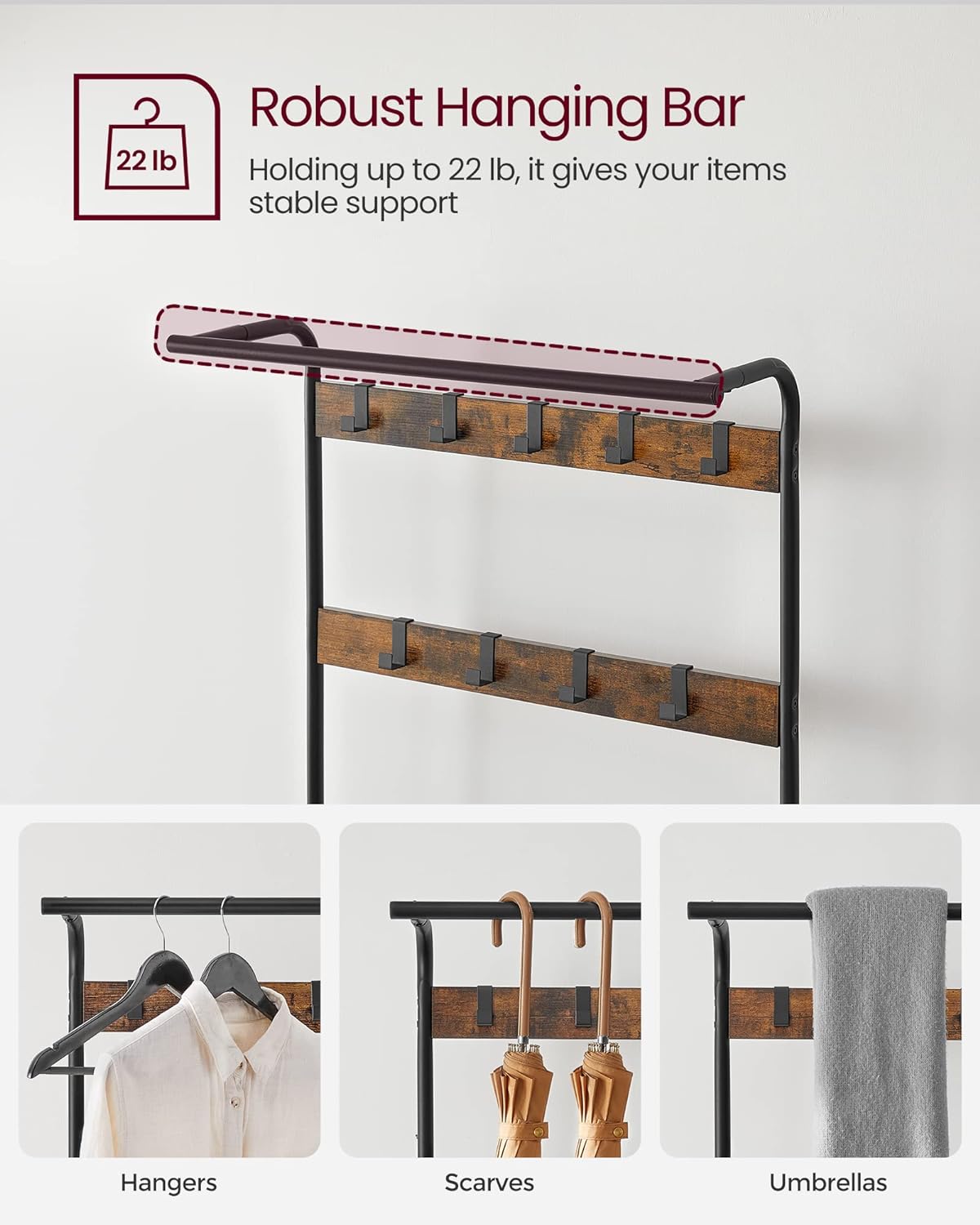 Sturdy 4-in-1 Coat Rack Bench with 9 Hooks, Storage - VASAGLE