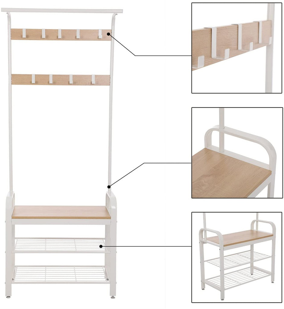 Steel Frame Coat Rack Stand, Shoe Bench, 72x33.7x183cm, VASAGLE