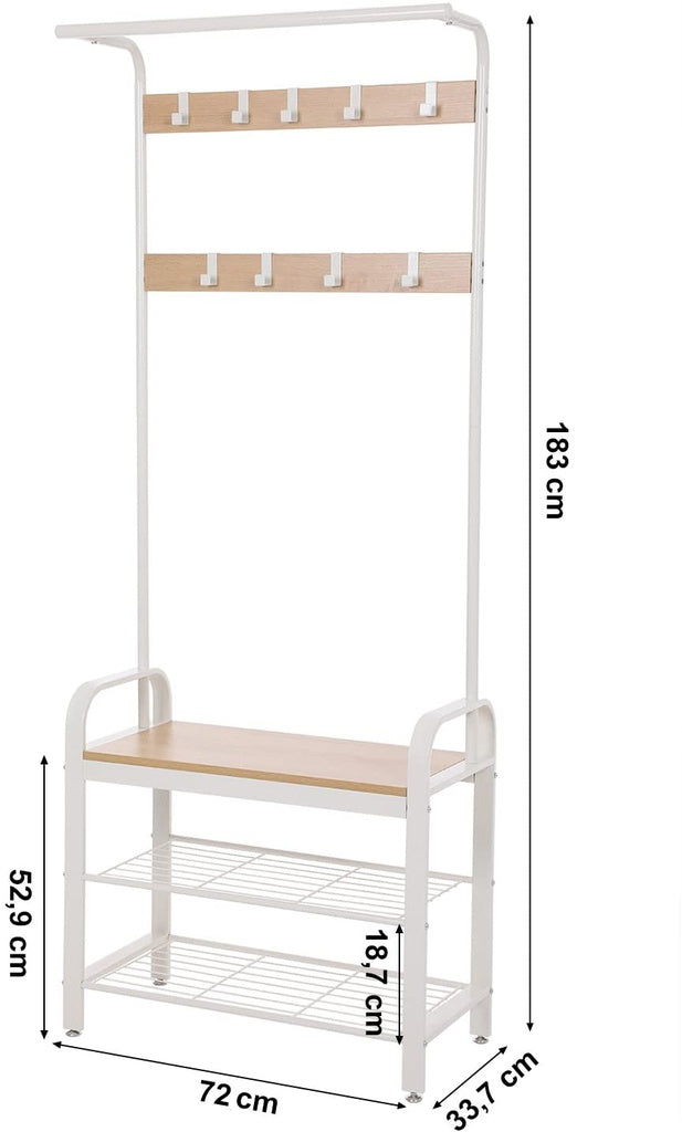 Steel Frame Coat Rack Stand, Shoe Bench, 72x33.7x183cm, VASAGLE