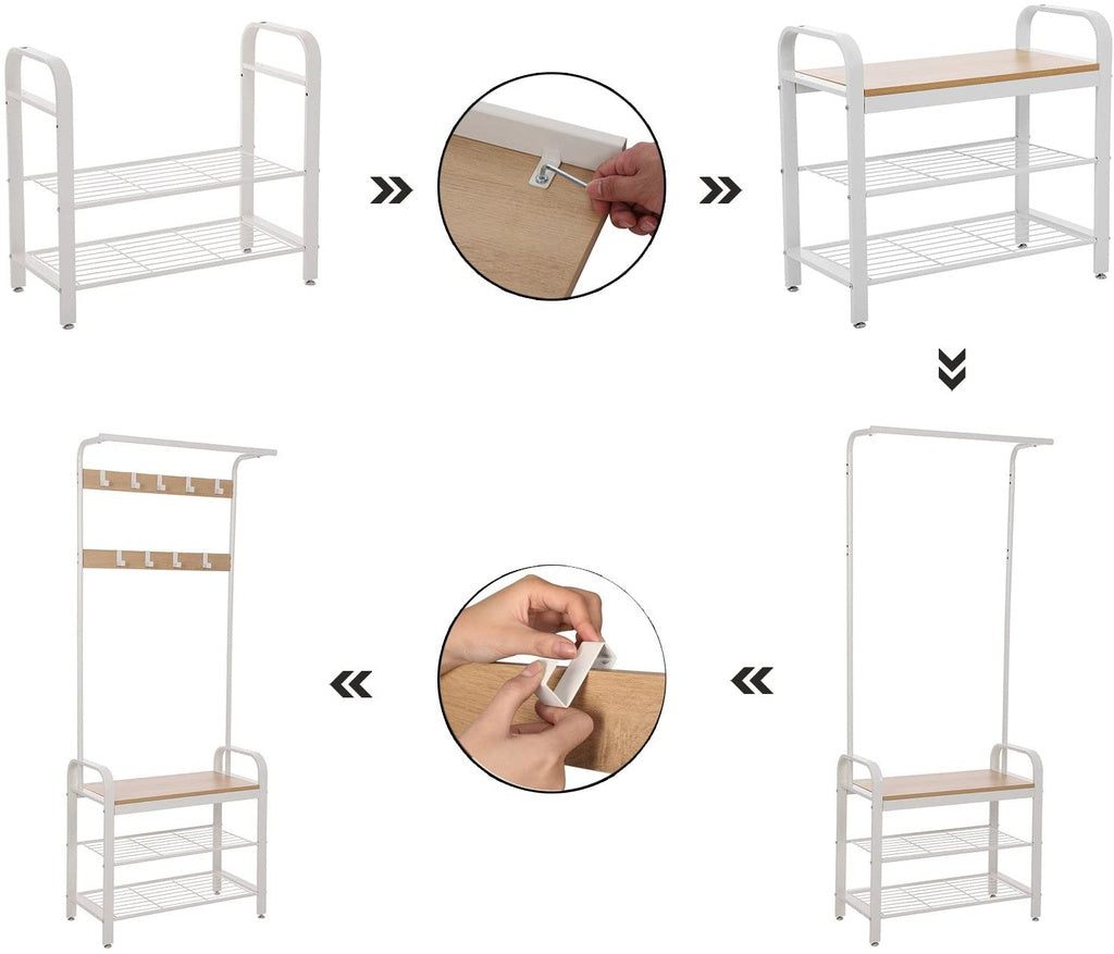 Steel Frame Coat Rack Stand, Shoe Bench, 72x33.7x183cm, VASAGLE