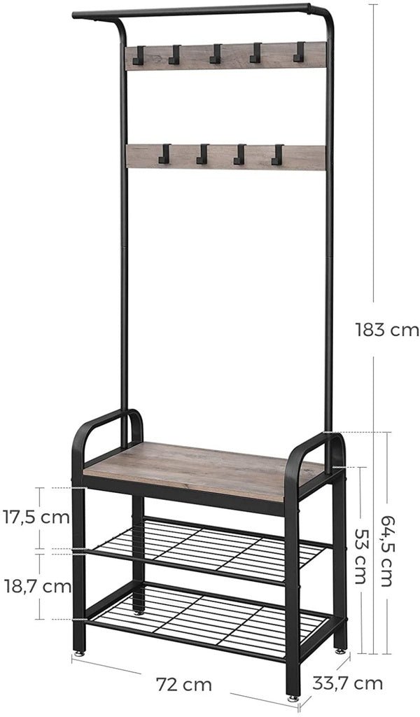 Rustic Greige Coat Rack with Bench and Shoe Storage - VASAGLE