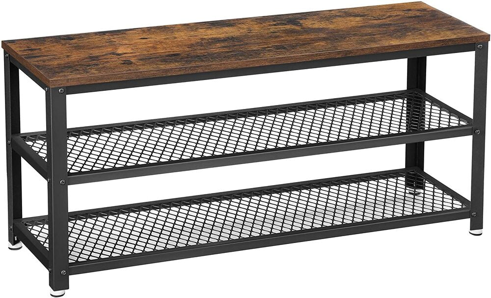 VASAGLE Shoe Bench Rack with 2 Shelves Rustic Brown and Black
