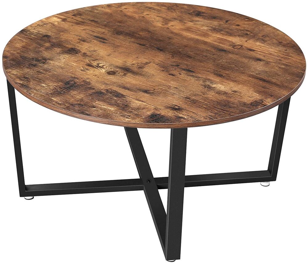 VASAGLE Round Coffee Table Rustic Brown and Black