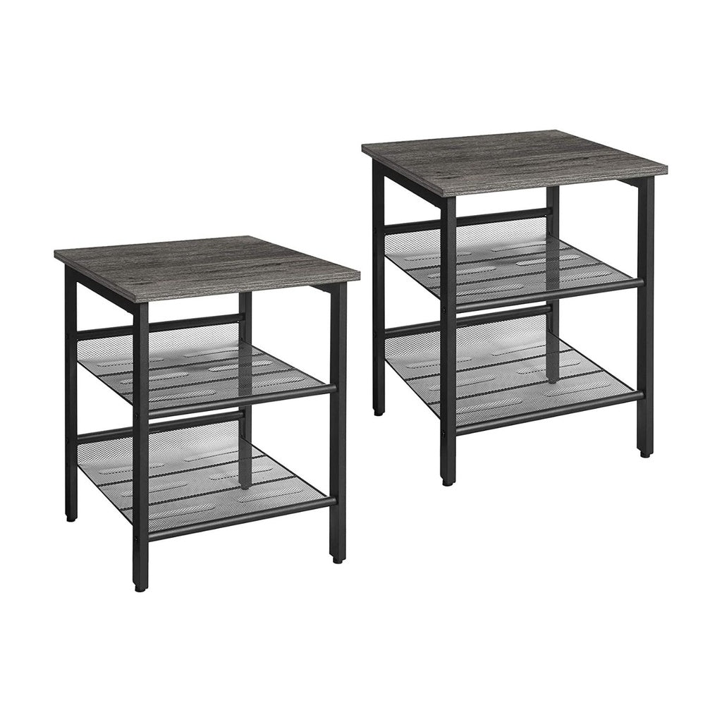 VASAGLE Set of 2 Charcoal Gray and Black Side Table with Adjustable Mesh Shelves